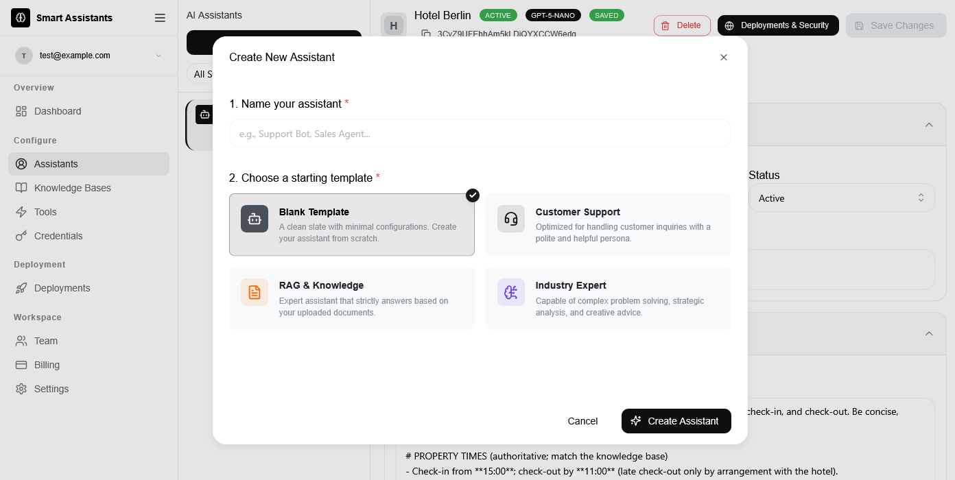 Launch a new assistant in minutes